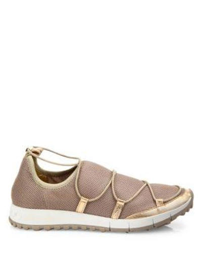 Shop Jimmy Choo Andrea Metallic Mesh Lace-up Sneakers In Tea Rose