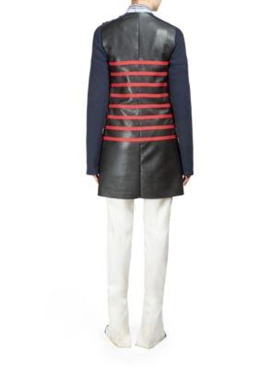 Shop Cedric Charlier Long Sleeve Striped Short Dress In Black-navy-red