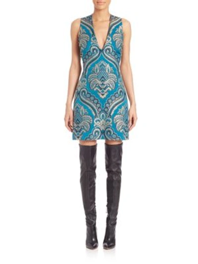 Shop Alice And Olivia Natalee A-line Dress In Turquoise-multi