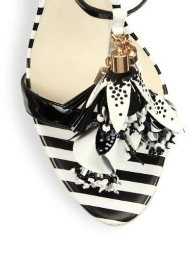 Shop Sophia Webster Layla Flower Tassel Patent Leather T-strap Sandals In Black-white