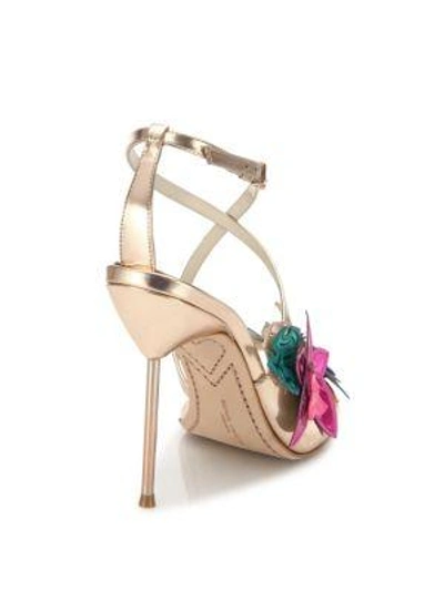 Shop Sophia Webster Hula Floral-embellished Metallic Leather Crisscross Sandals In Rose-gold