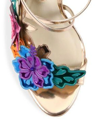 Shop Sophia Webster Hula Floral-embellished Metallic Leather Crisscross Sandals In Rose-gold