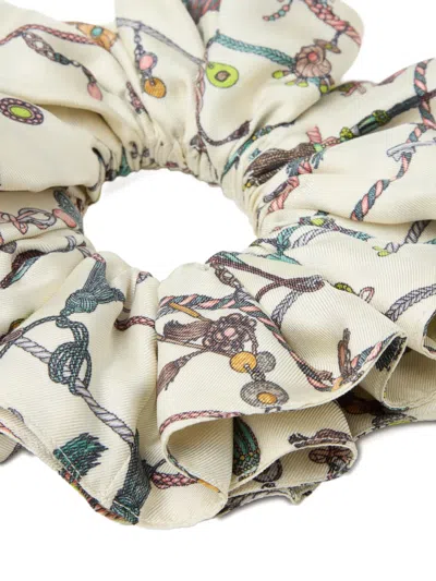 Versace Printed Silk Twill Scrunchie In Gold