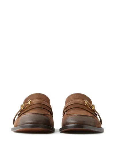Versace Loafers With Gold Buckle In Brown