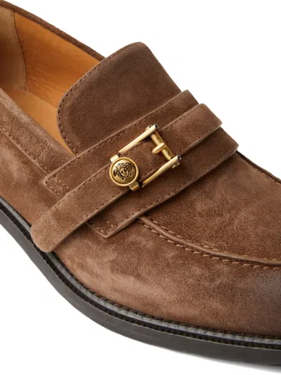 Versace Loafers With Gold Buckle In Brown