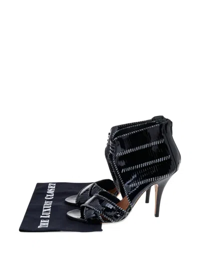 Pre-owned Givenchy Stripe Cut Patent Leather Ankle Boots In Black