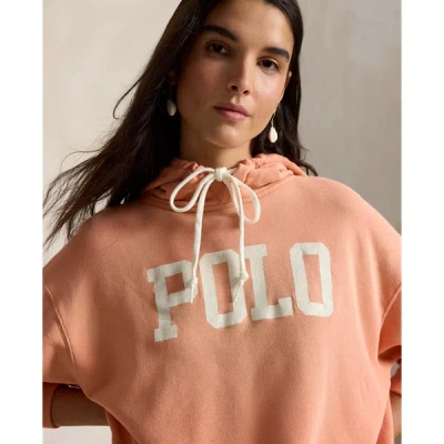 Polo Ralph Lauren Logo Lightweight Fleece Hoodie In Pastel Coral In Pink