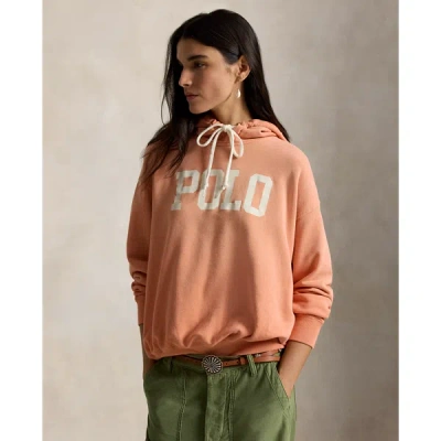 Polo Ralph Lauren Logo Lightweight Fleece Hoodie In Pastel Coral In Pink