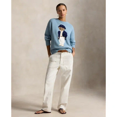 Polo Ralph Lauren Cotton Bear Long Sleeve Crew Neck Pullover Blue Note