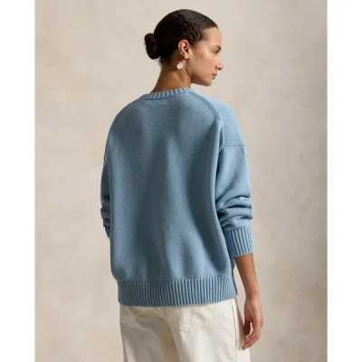 Polo Ralph Lauren Cotton Bear Long Sleeve Crew Neck Pullover Blue Note