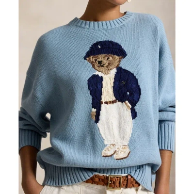 Polo Ralph Lauren Cotton Bear Long Sleeve Crew Neck Pullover Blue Note