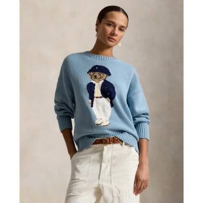 Polo Ralph Lauren Cotton Bear Long Sleeve Crew Neck Pullover Blue Note