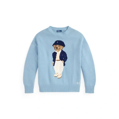 Polo Ralph Lauren Cotton Bear Long Sleeve Crew Neck Pullover Blue Note
