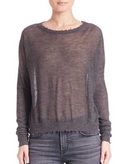 Helmut Lang Raw Edge Cashmere Crewneck Sweater In Charcoal