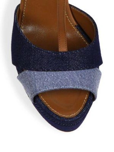 Shop Sergio Rossi Edwige Denim & Leather Platform T-strap Sandals