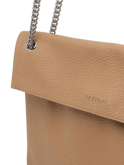 Orciani Structured Midi Handbag With Stylish Chain Strap In Orange
