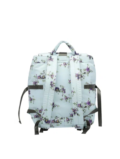 Ganni Re-tech Nylon Backpack With Floral Pattern In Blue