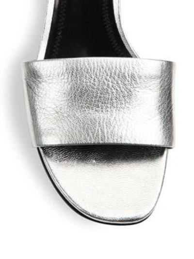 Shop Alexander Wang Lou Tilt-heel Metallic Leather Slides In Silver
