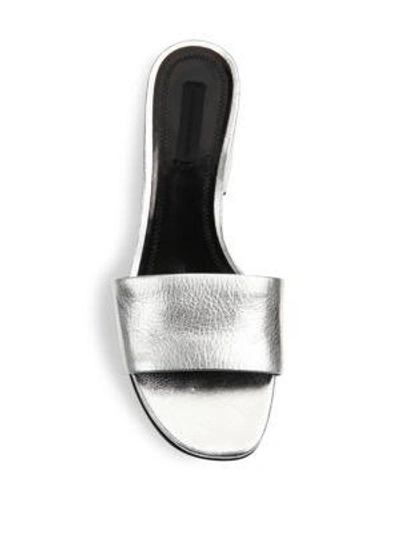 Shop Alexander Wang Lou Tilt-heel Metallic Leather Slides In Silver
