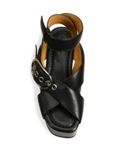Shop Alexander Wang Skye Leather Crisscross Wedge Platform Sandals In Black