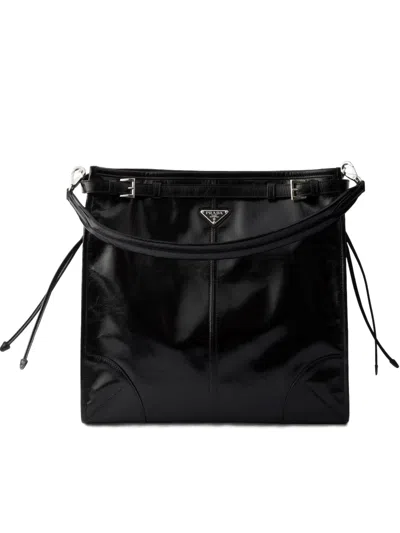 Prada Shoulder Bag Top Handle Smooth Finish In Black