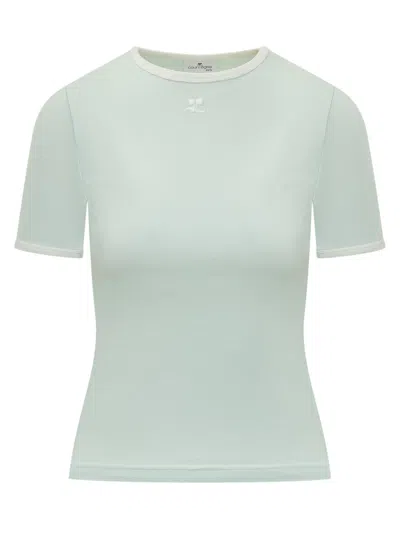 Courrèges Fitted Short-sleeve Top With Contrasting Trim In Green
