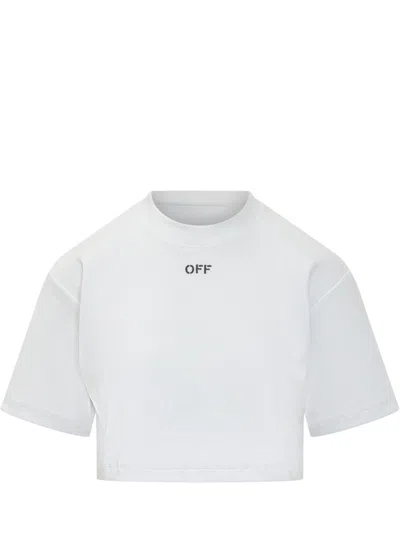 Off-white Crew Neck Boxy Cropped T-shirt In White