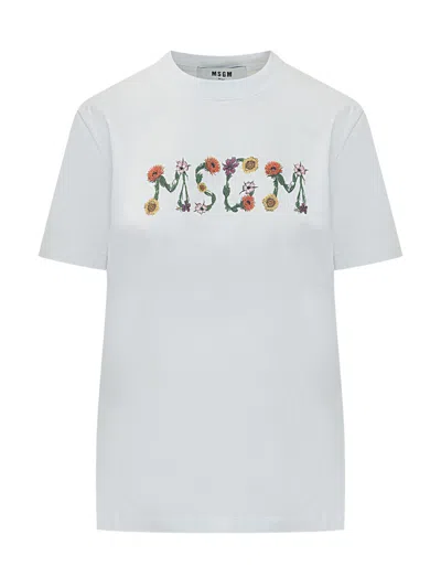 Msgm White Graphic Crew Neck T-shirt In White