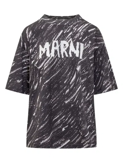 Marni Scribble Logo Jersey T-shirt In Black