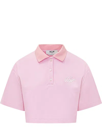 Msgm Collared Polo Top In Multi