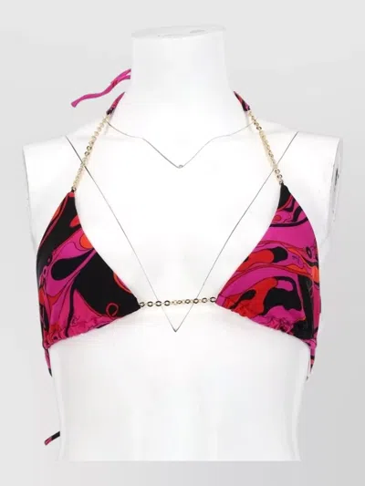 Pucci Vibrant Abstract Print Triangle Bikini In Brown