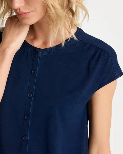 Chico's Refined Denim Button Tee In Blue