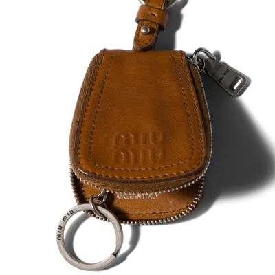 Miu Miu Leather Keyring Trick In Neutral