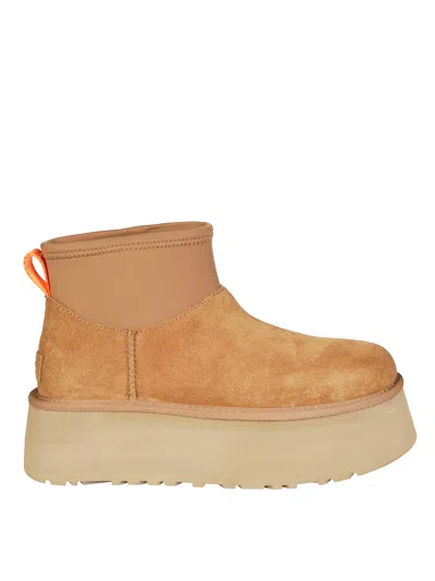 Ugg ® Women's Classic Mini Dipper Suede/neoprene/recycled Materials/polyester Classic Boots In Chestnut In Brown