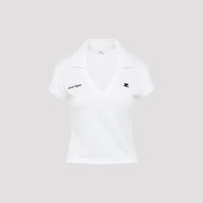 Courrèges Cropped Polo Shirt Collar Short Sleeves V Neck In Animal Print