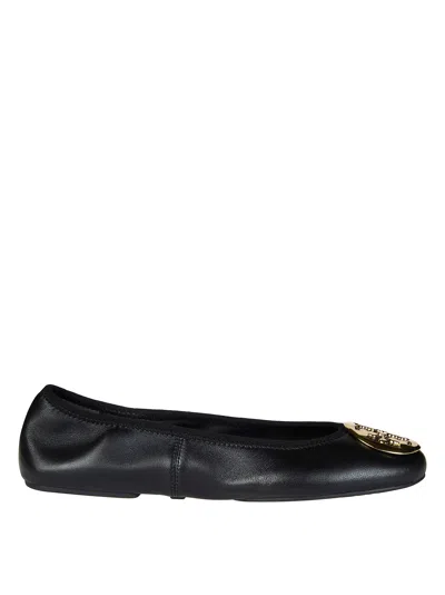 Tory Burch Leather Ballerinas With Metal Logo On The Front In Multi