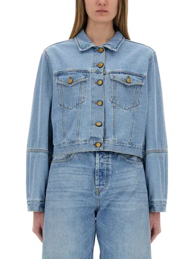 Alysi Denim Solid Shirt Collar Jacket In Blue