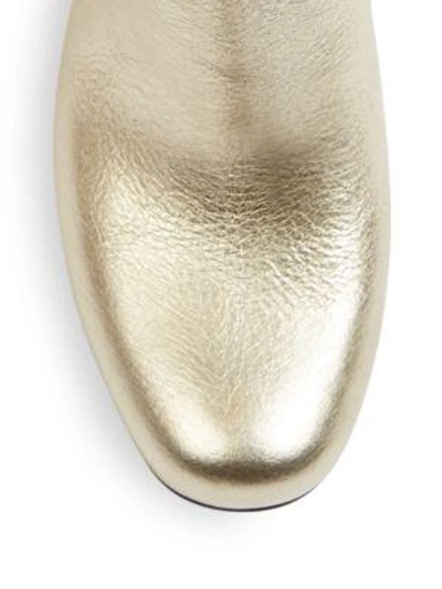 Shop Saint Laurent Babies Metallic Leather Block Heel Booties In Gold