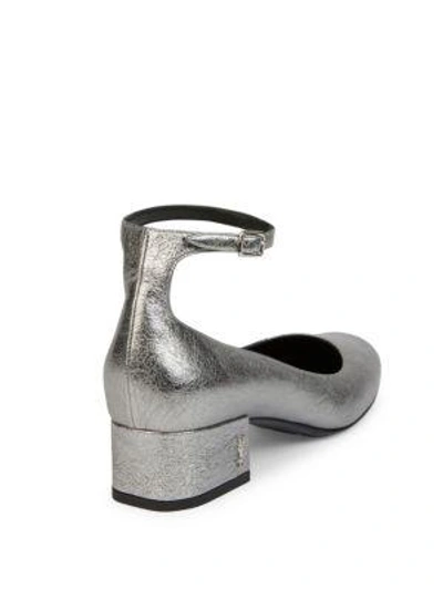 Shop Saint Laurent Babies Metallic Leather Ankle-strap Pumps