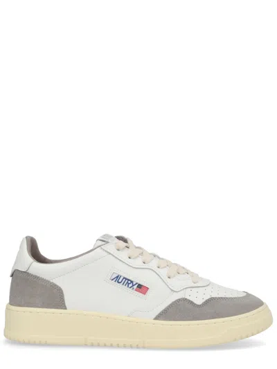 Autry Medalist Low Sneakers In White Leather And Grey Suede In Multi