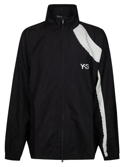 Y-3 Casual Black Jacket With Light Grey Diagonal Stripe In Black