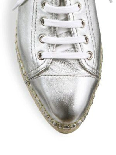 Shop Miu Miu Metallic Leather Espadrille Platform Sneakers In Silver