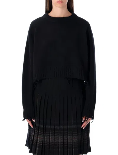 Low Classic Mini Distressed Pullover With Raglan Shoulders In Black