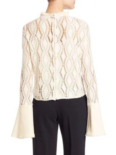 Shop See By Chloé Laser-cut Cotton Blend Bell Top In Winter White