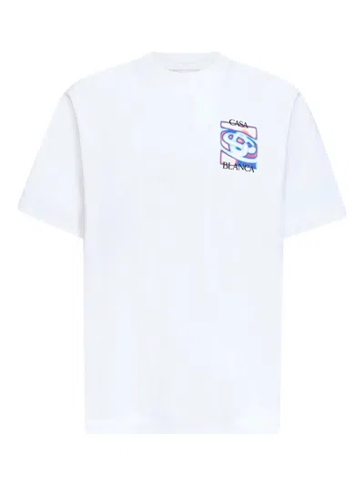 Casablanca Men White Crewneck T-shirt With Logo Detail On The Front And Maxi Logo On The Rear In Cot