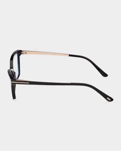 Tom Ford 56mm Blue Block Rectangular Eyeglasses In Black