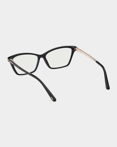 Tom Ford 56mm Blue Block Rectangular Eyeglasses In Black