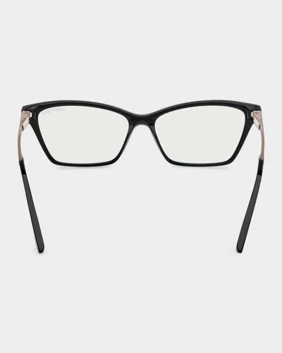 Tom Ford 56mm Blue Block Rectangular Eyeglasses In Black