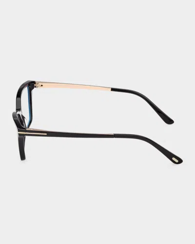 Tom Ford 56mm Blue Block Rectangular Eyeglasses In Black
