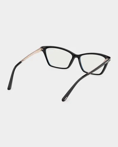 Tom Ford 56mm Blue Block Rectangular Eyeglasses In Black